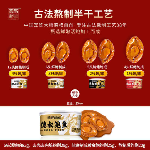 德叔鲍鱼礼盒系列即食半干鲍鱼礼盒3只装*6罐 【常温储存】 商品图4