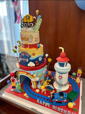 汪汪队的缤纷生日岛（纯手工翻糖制作比较耗费时间和精力、需要提前三到五天预定哈）