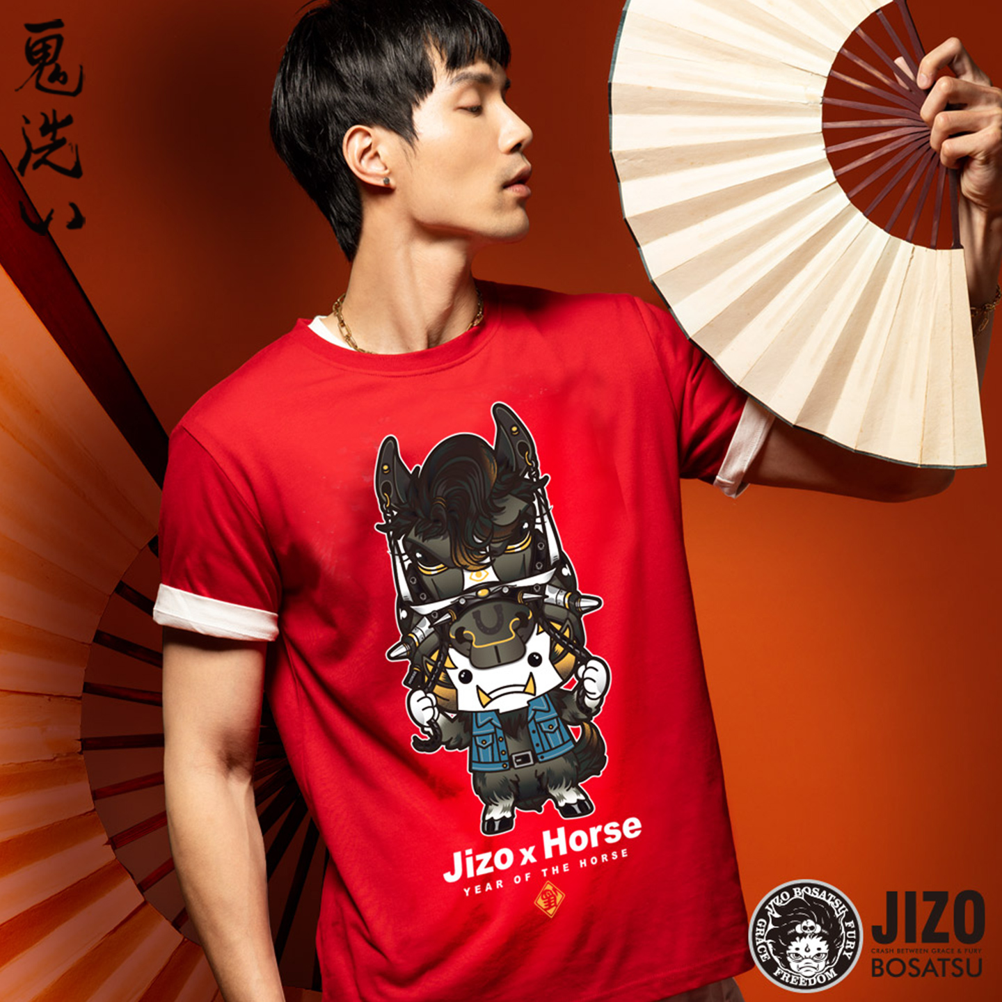 ONIARAI/鬼洗26春夏新品地藏小王公仔马年地藏短T男 J850214