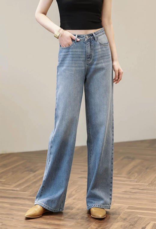 爆款3-7天发货！2026年早春新款高腰显瘦窄版直筒阔腿牛仔裤 68211 商品图3