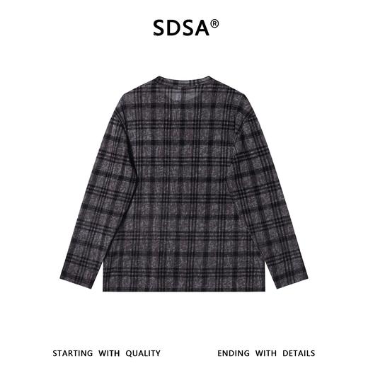 SDSA男装2026新款高贵轻奢简约扎染撞色格纹圆领长袖T恤百搭时尚 商品图4