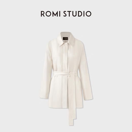 ROMI STUDIO 100%桑蚕丝翻领宽松中长款收腰风衣外套 RWCAWG4854 商品图0