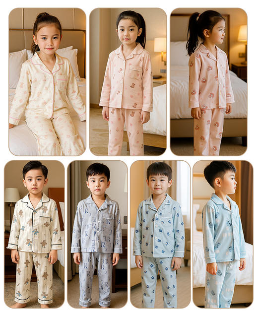 【秒杀】【39.9元/套起】儿童春季家居服套装翻领男童女童睡衣居家套装 商品图3