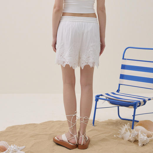 谜底松紧腰短裤2026夏新品蕾丝刺绣抽绳清爽显瘦裤子女262MK0514 商品图2