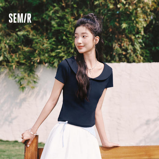 森马POLO衫女夏短款纯色娃娃领短袖正肩修身2026新款温柔气质衣服 商品图0