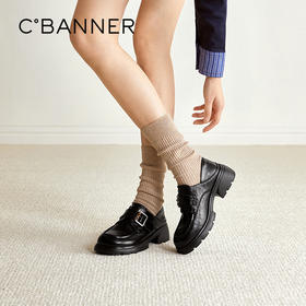 千百度搭扣厚底乐福鞋女2026春季新款增高手抓皮JK小皮鞋深口单鞋A26157802