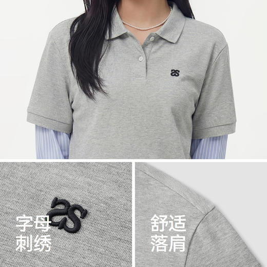 森马POLO衫女夏季字母刺绣宽松落肩质感简约休闲风潮流百搭套头衫 商品图3