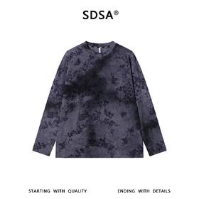 SDSA男装2026新款高贵轻奢时尚扎染植绒花卉圆领长袖T恤百搭上衣
