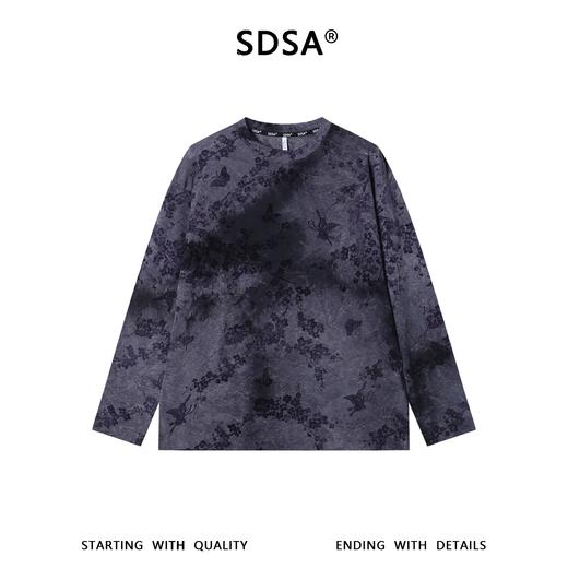 SDSA男装2026新款高贵轻奢时尚扎染植绒花卉圆领长袖T恤百搭上衣 商品图0