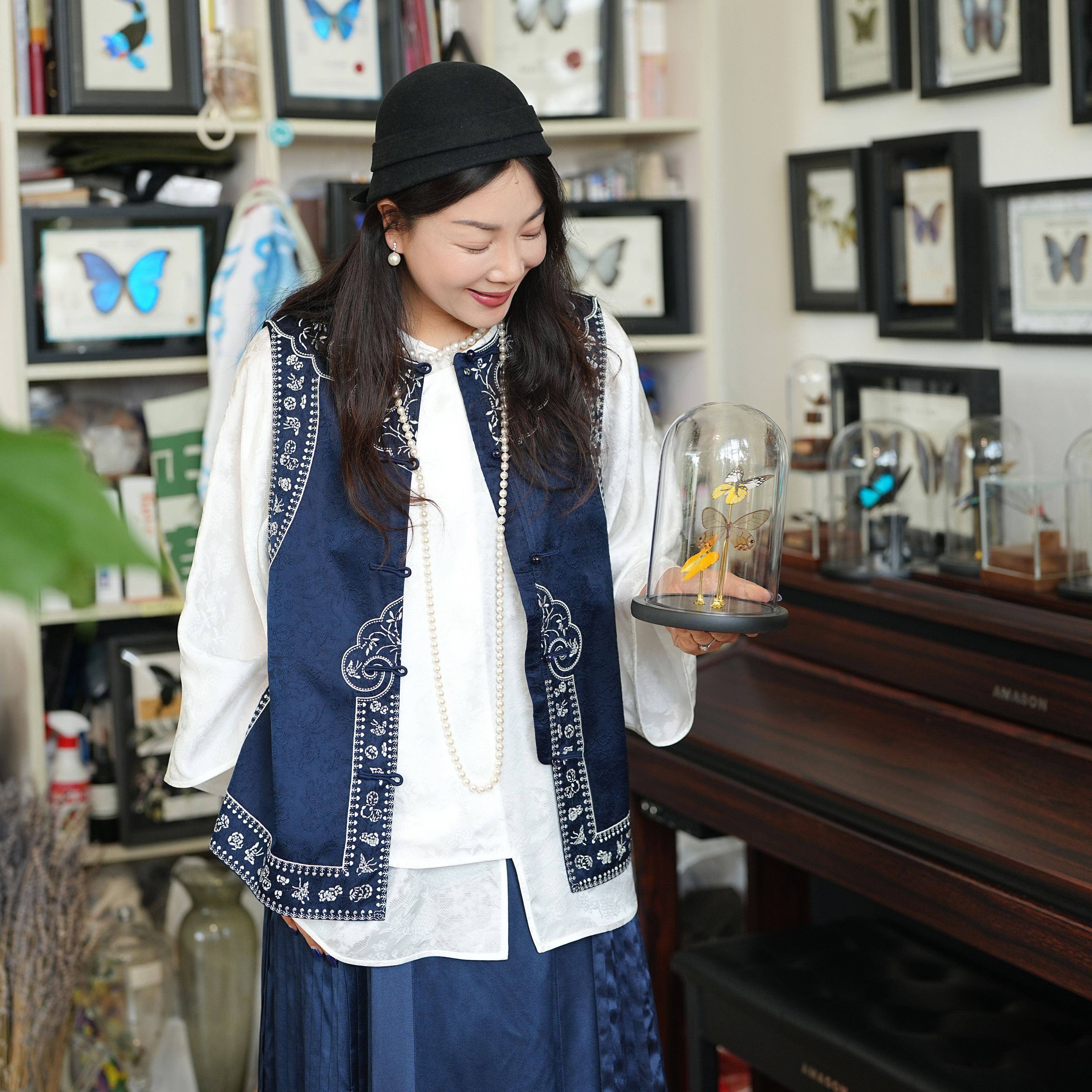 【林栖设计小店】花间栩蝶|复古绣花拼桑蚕丝2026夏新款马面裙马甲1962070