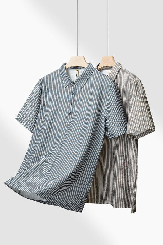 【DG】大依优型大码男装夏季冰丝条纹短袖POLO衫商务休闲百搭T恤上衣300 商品图5