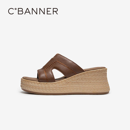 千百度坡跟厚底一字拖女2026夏季新款增高露趾外穿舒适休闲凉拖鞋A26315605 商品图2