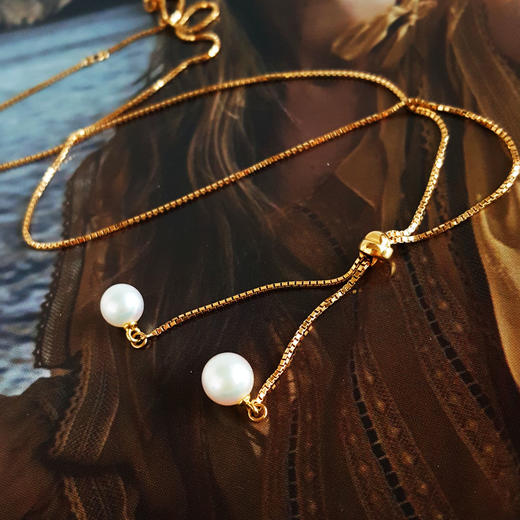 【天然正品】AU750黄金镶天然简约款近圆约5-6MM AKOYA双海水珍珠项链 链长：48CM（长度可调节）030326NJS30 商品图3