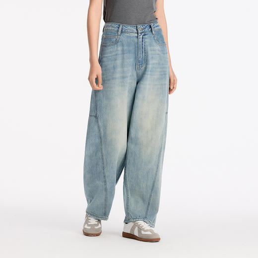 森马牛仔裤女夏纯棉分割阔腿裤做旧炸街潮酷街头复古chic弯刀长裤 商品图2