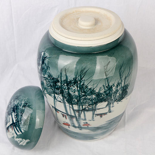 陶瓷骨灰坛子 雪景图纯手工双层盖景德镇瓷器骨灰坛 商品图1