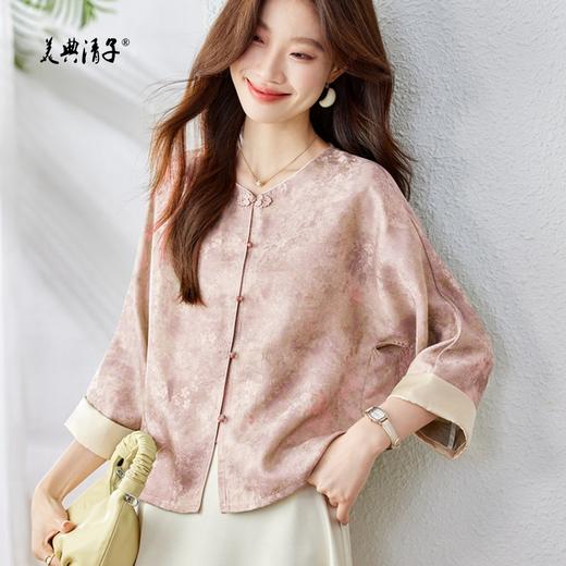 新中式盘扣人丝提花圆领七分袖单排扣外套 商品图0