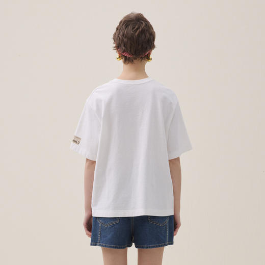 谜底印花T恤短袖2026夏新品趣味红格立体绣花复古活泼女262MT0605 商品图2