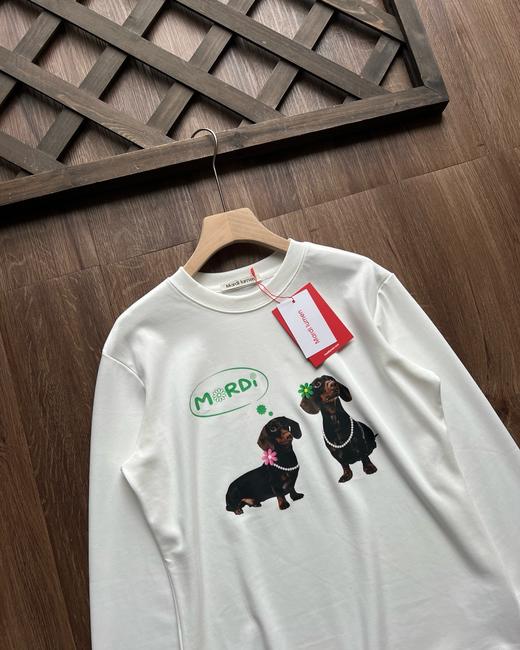 2026早春长袖打底衫腊肠小狗印花上衣薄款T恤女圆领雏菊卫衣棉 商品图5