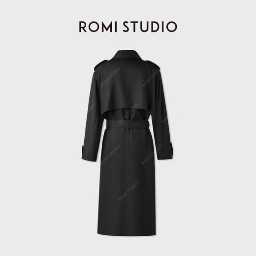 ROMI STUDIO 100%桑蚕丝双排扣翻领收腰长款风衣外套 RWCAWG4751 商品图1