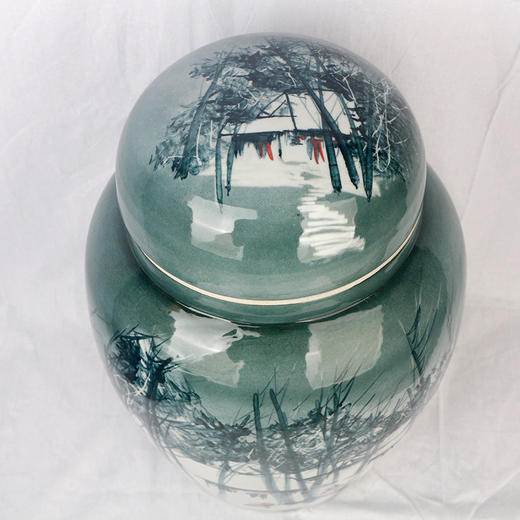 陶瓷骨灰坛子 雪景图纯手工双层盖景德镇瓷器骨灰坛 商品图2