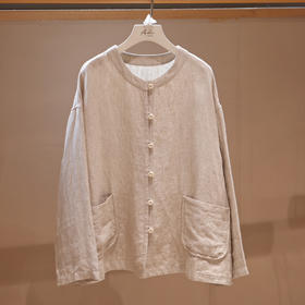黄阿福 重磅亚麻斜纹圆领开衫