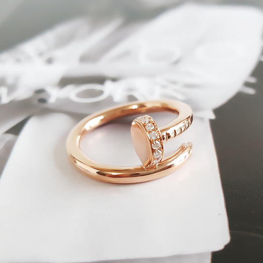 【天然正品】AU750玫瑰金时尚简约高定定制款钉子造型群镶钻石戒指13号（皆取最大值）280226HSD55 商品图2