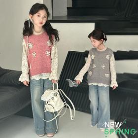 二店y 【喜慕5010】是套装哈， 甜度超标的花马甲蕾丝小衫套装