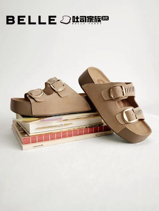 BF楼周雨彤同款百丽麦穗吐司鞋2代厚底勃肯鞋夏季新款外穿拖鞋F5Y1DBT 商品图3