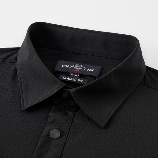 【高弹】德鲨黑色短袖衬衫男青年2026夏新款休闲百搭上衣打底衬衣 商品图4