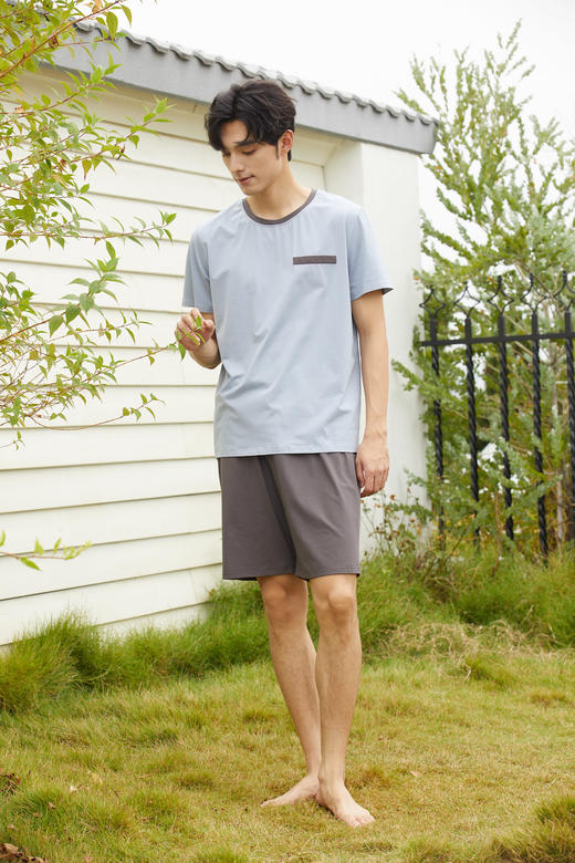 【79元限时秒杀】【秀黛】男圆领简约撞色口袋套装男士夏季睡衣家居服L2550019T【门店同款】【如遇缺货自动退款，介意勿拍】 商品图3