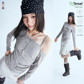 CryingCenter 凉感系列 斜肩扭带收腰褶皱上衣休闲瑜伽训练服