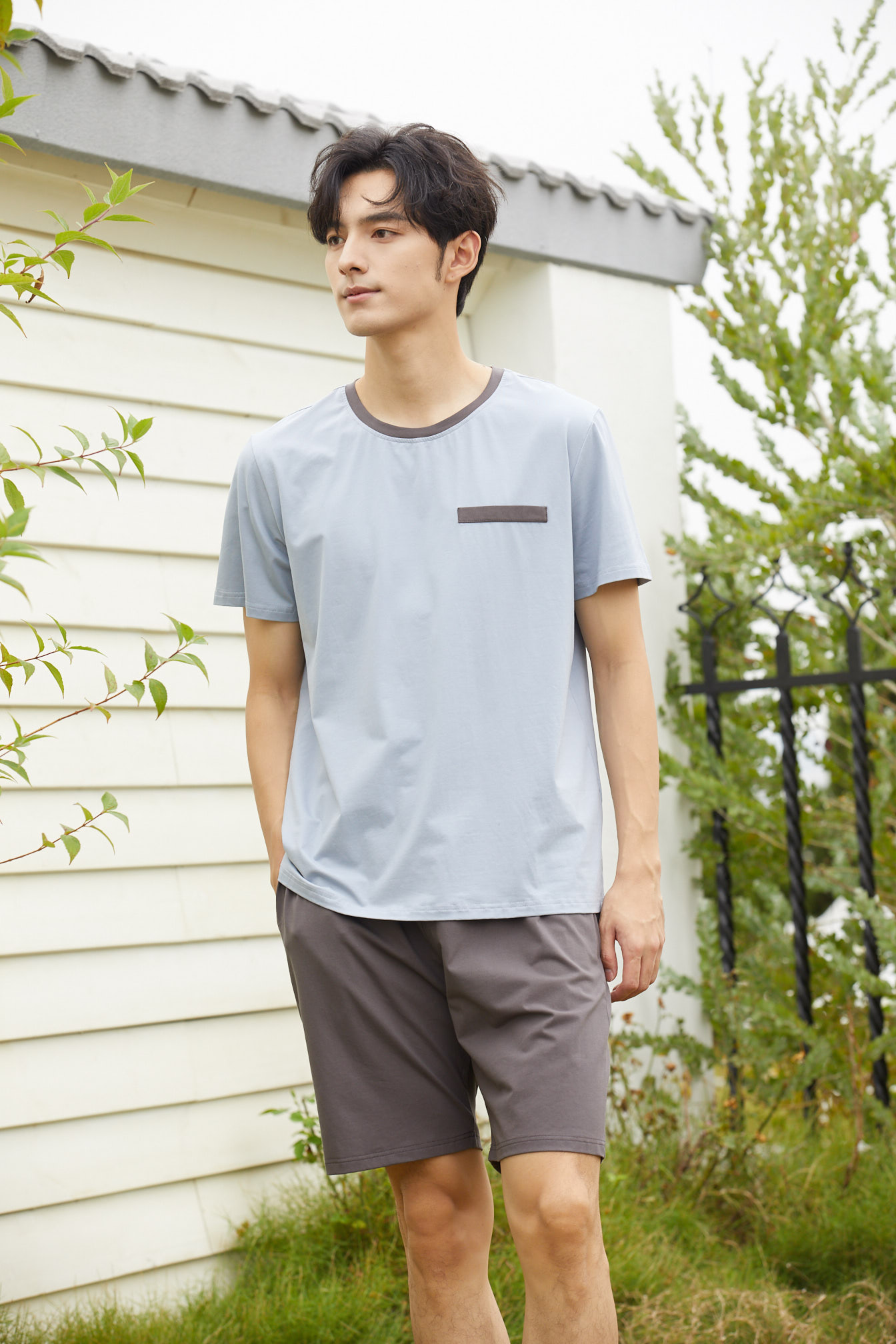 【79元限时秒杀】【秀黛】男圆领简约撞色口袋套装男士夏季睡衣家居服L2550019T【门店同款】【如遇缺货自动退款，介意勿拍】