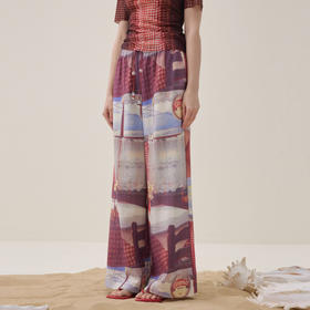 谜底花色阔腿裤长裤2026夏季新品吊坠抽绳度假休闲裤女262MK0634