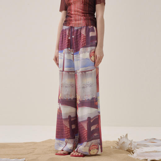 谜底花色阔腿裤长裤2026夏季新品吊坠抽绳度假休闲裤女262MK0634 商品图0
