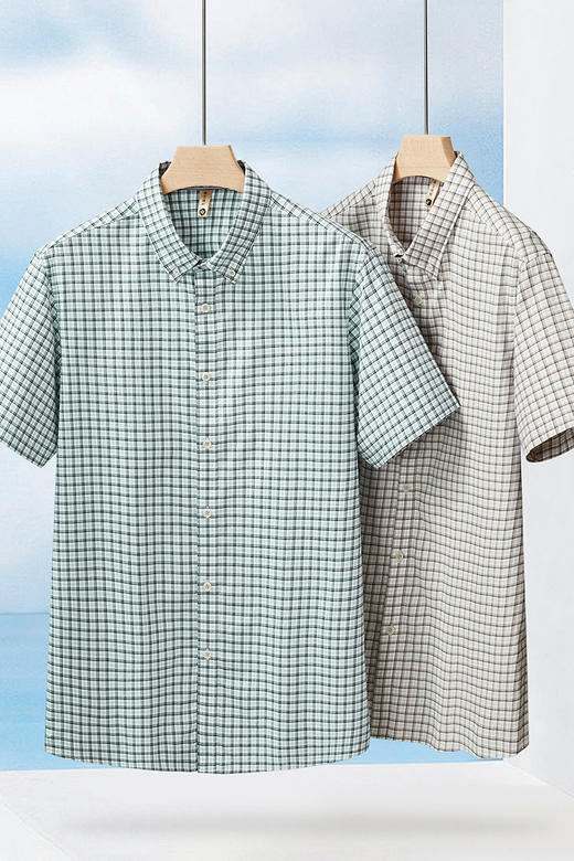 【DG】大依优型大码男装夏季纯棉短袖衬衫格子上衣休闲百搭加肥加大码 商品图5