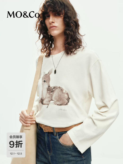 【秒杀价已调 直接拍】MC 小鹿手绘 印花 磨边长袖 T恤 商品图4