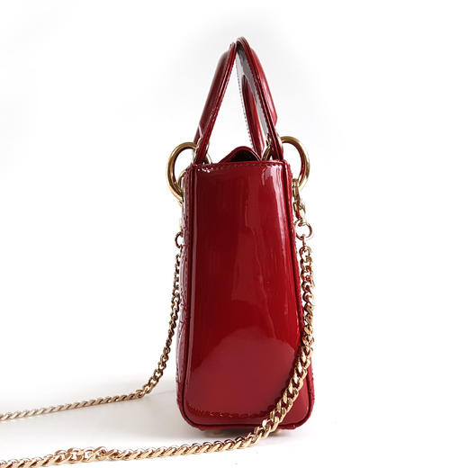 【95新】Dior迪奥迷你LADY DIOR手袋迷你红色漆皮三格戴妃链条包手提单肩包女士050326NJS15 商品图7