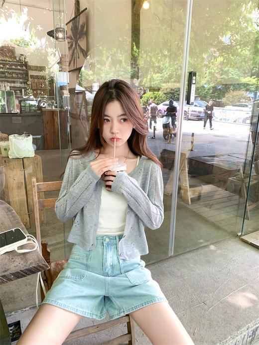 <曾小咸推荐>韩系百搭镂空防晒短款针织开衫 商品图6