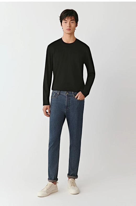 【秒杀价已调 直接拍】​小禾 极简风男女同款 宽松圆领100%精梭丝柔绵 长袖 T恤 商品图0