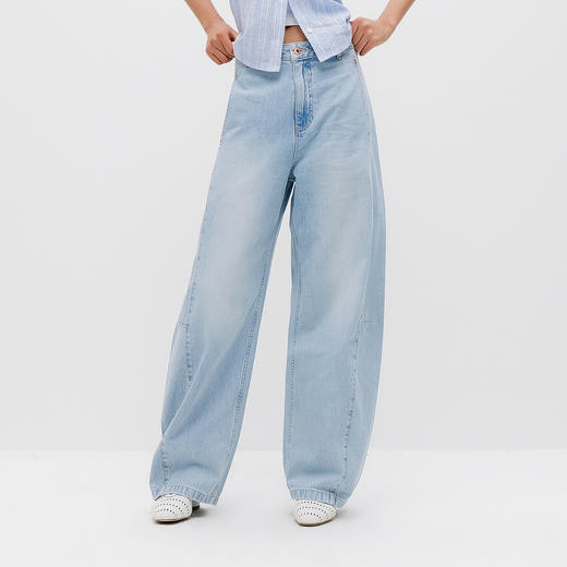 商场同款|森马牛仔裤女夏宽松拖地裤凉感2026新款时尚复古弯刀裤 商品图2