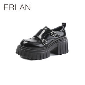 伊伴2026春季复古摩登双扣厚底增高孟克乐福鞋B26125120