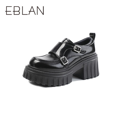 伊伴2026春季复古摩登双扣厚底增高孟克乐福鞋B26125120 商品图0