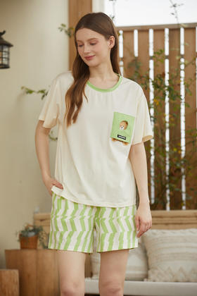 【满2件/99元】【秀黛】女圆领小熊短袖套装女士棉夏季睡衣家居服L2551055T【门店同款】【如遇缺货自动退款，介意勿拍】