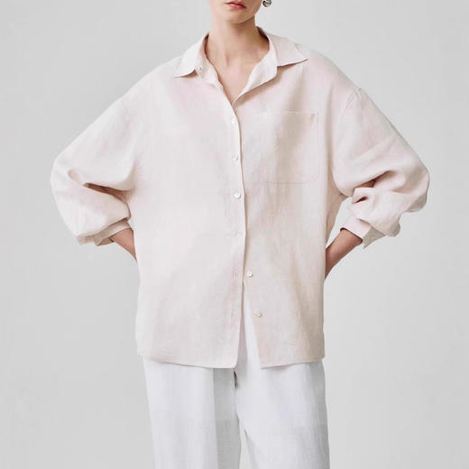 丁摩100%进口亚麻白色女士衬衫松弛高级感宽松长袖衬衣新款上衣ALW3050 商品图4