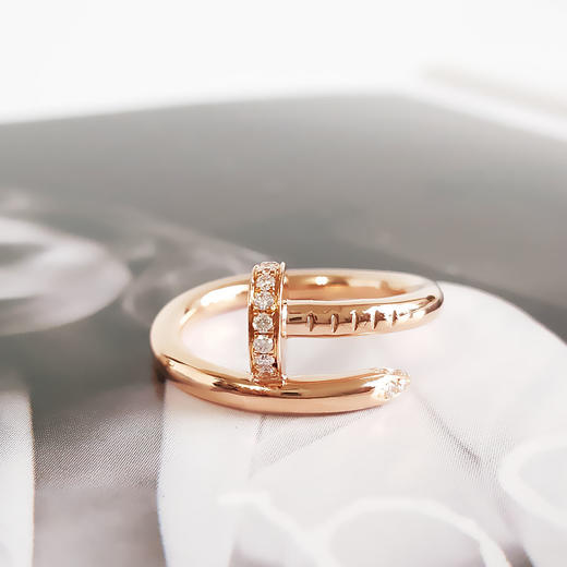 【天然正品】AU750玫瑰金时尚简约高定定制款钉子造型群镶钻石戒指13号（皆取最大值）280226HSD55 商品图3