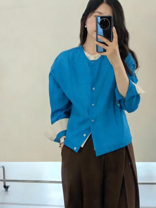 克莱因蓝纯棉假两件拼接衬衫 商品图7