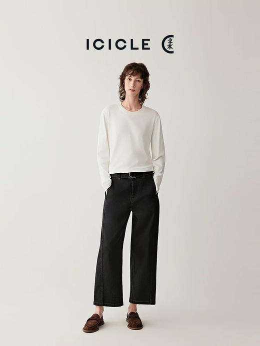 【秒杀价已调 直接拍】​小禾 极简风男女同款 宽松圆领100%精梭丝柔绵 长袖 T恤 商品图4