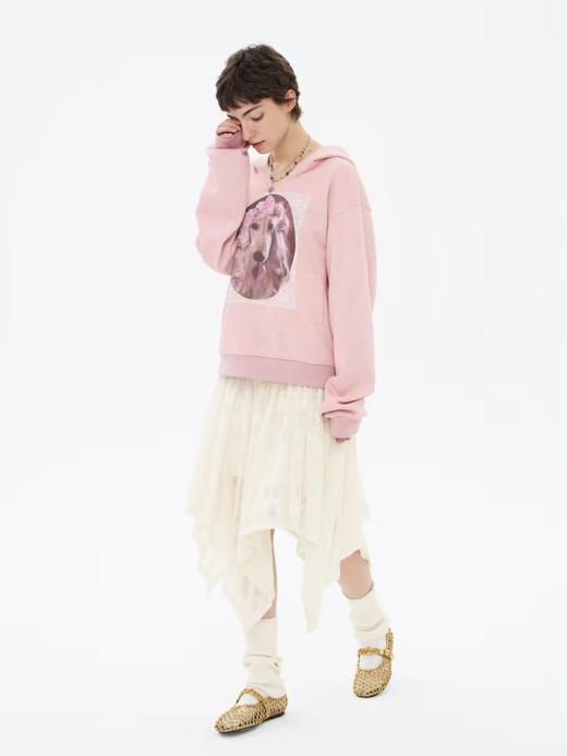 local tag/lt26ssk21/蕾丝小狗画像 印花烫钉做旧卫衣 商品图1