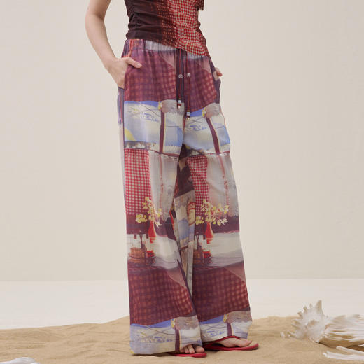 谜底花色阔腿裤长裤2026夏季新品吊坠抽绳度假休闲裤女262MK0634 商品图1