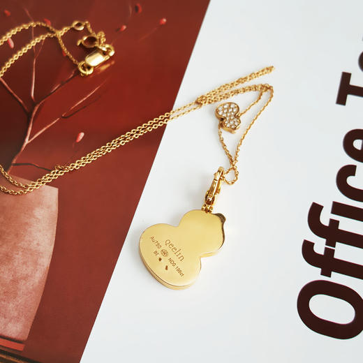 【95新】Qeelin麒麟Wulu系列中号玫瑰金镶钻翡翠葫芦项链 链长约41cm女士060326AK07 商品图5